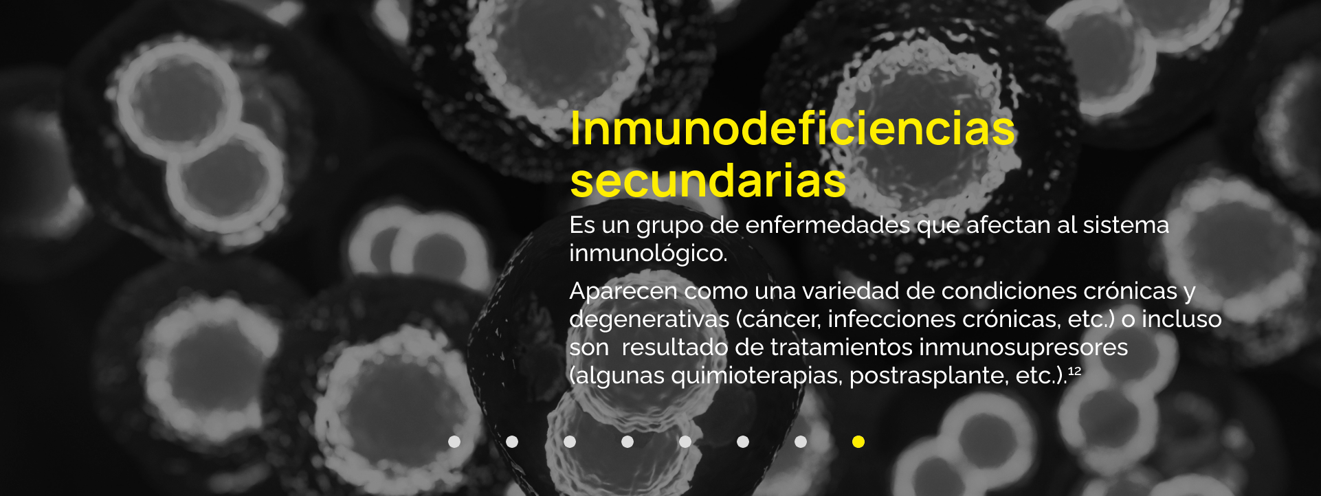 Es un grupo de enfermedades que afectan al sistema inmunológico. Aparecen como una variedad de condiciones crónicas y degenerativas (cáncer, infecciones crónicas, etc.) o incluso son resultado de tratamientos inmunosupresores (algunas quimioterapias, postrasplante, etc.).12